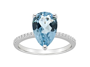 12x8mm Pear Shape Sky Blue Topaz and 1/10 ctw Diamond Rhodium Over Sterling Silver Ring