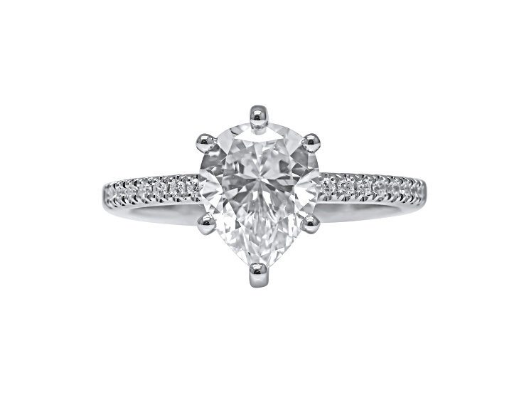 Pear Shape White Lab Grown Diamond Ring 14K White Gold 2.15ctw
