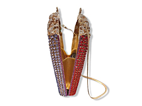 Gold Tone Multi Crystal Popcorn Clutch