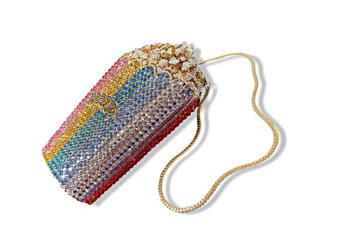 Gold Tone Multi Crystal Popcorn Clutch