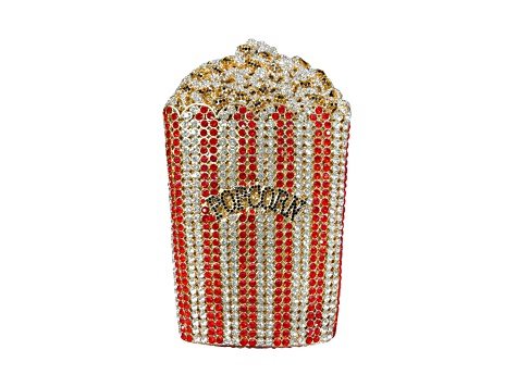 Gold Tone Red and White Crystal Popcorn Clutch