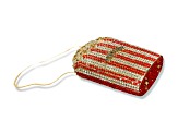 Gold Tone Red and White Crystal Popcorn Clutch