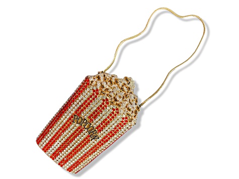 Gold Tone Red and White Crystal Popcorn Clutch