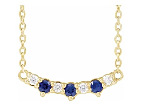 14K Yellow Lab-Created Blue Sapphire and 0.08ctw Diamond Five-Stone Bar Necklace