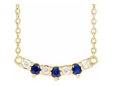 14K Yellow Lab-Created Blue Sapphire and 0.08ctw Diamond Five-Stone Bar Necklace
