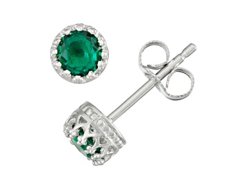 Picture of Round Lab Created Emerald Sterling Silver Children’s Stud Earrings 0.38ctw