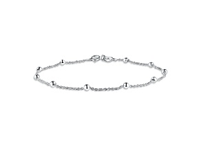 Sterling Silver Beaded Ball Chain Station Bracelet Size - 7.5 Inches