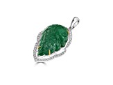 46.63 Ctw Carved Emerald 1.21 Ctw White Diamond Pendant in 18K WG