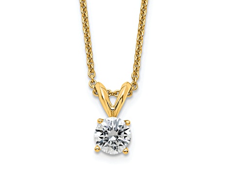 14K Yellow Gold 1/2 ct. 5.0mm Round J-K Color Moissanite Pendant with Chain