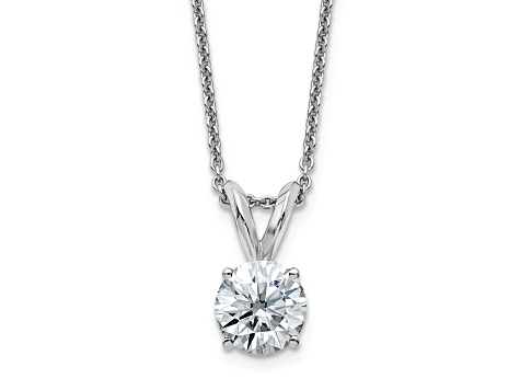 Rhodium Over 14K Gold 1 ct. 6.5mm Round J-K Color Moissanite Solitaire Pendant with Chain