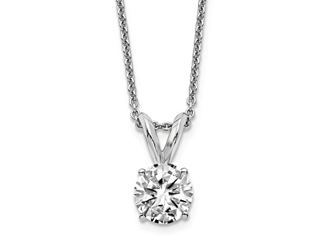 Rhodium Over 14K Gold 1 ct. 6.5mm Round J-K Color Moissanite Solitaire Pendant with Chain