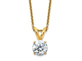 14K Yellow Gold 1 ct. 6.5mm Round J-K Color Moissanite Solitaire Pendant with Chain