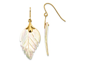 14K Yellow Gold Mother of Pearl Leaf Dangle Earrings