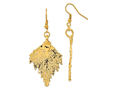 24k Yellow Gold Dipped Birch Leaf Gold-tone Dangle Earrings