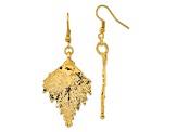 24k Yellow Gold Dipped Birch Leaf Gold-tone Dangle Earrings