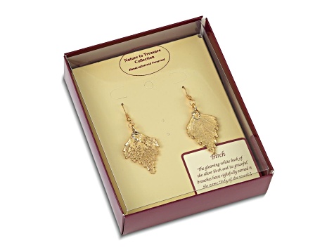 24k Yellow Gold Dipped Birch Leaf Gold-tone Dangle Earrings