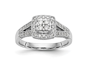 Rhodium Over 14K White Gold Lab Grown Diamond Cluster Engagement Ring 0.508ctw