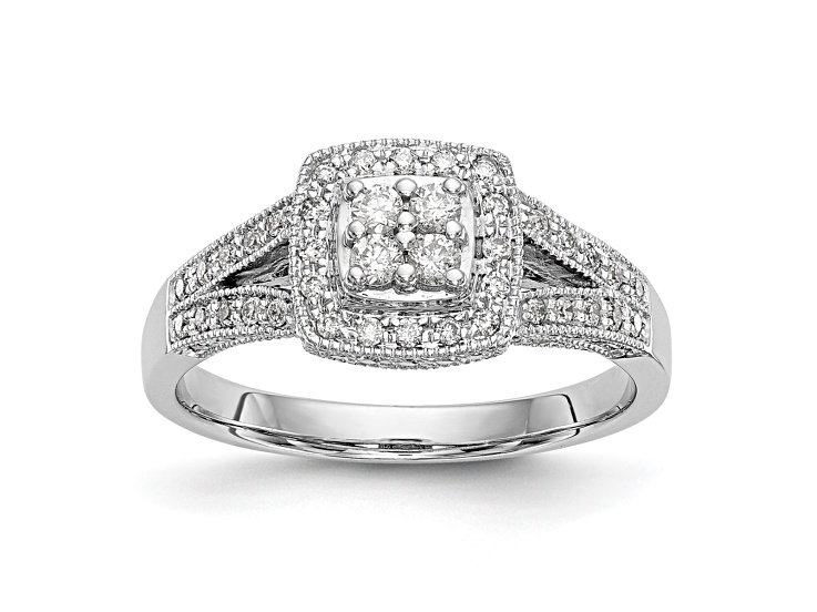 Rhodium Over 14K White Gold Lab Grown Diamond Cluster Engagement Ring 0.508ctw