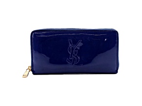 Saint Laurent Belle de Jour Blue Patent Leather Continental Zipper Wallet