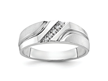 Picture of Rhodium Over 10K White Gold Men's Polished, Satin and Grooved 5-Stone Diamond Ring 0.06ctw