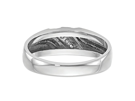 Rhodium Over 10K White Gold Men's Polished, Satin and Grooved 5-Stone Diamond Ring 0.06ctw