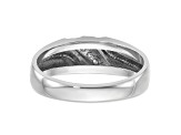 Rhodium Over 10K White Gold Men's Polished, Satin and Grooved 5-Stone Diamond Ring 0.06ctw