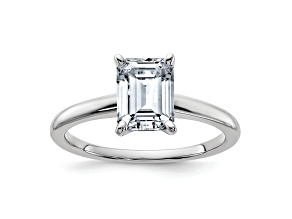 Rhodium Over 14K White Gold 1 3/4 ct. D E F Pure Light Emerald Moissanite Solitaire Ring