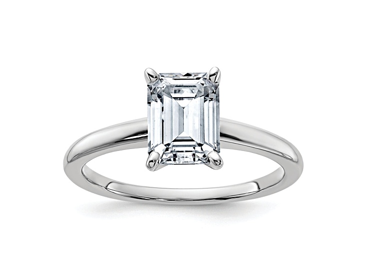 Rhodium Over 14K White Gold 1 3/4 ct. D E F Pure Light Emerald Moissanite Solitaire Ring