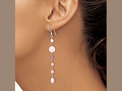 Freshwater Pearls store Rose Quartz Rose Gold Dangle Earrings