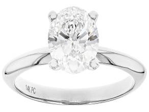 14K White Gold Oval IGI Certified Lab Grown Diamond Solitaire Ring 2.0ct, F Color/VS2 Clarity