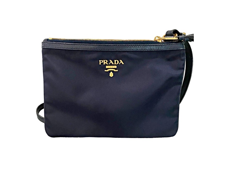 Prada Tessuto Nylon Blue Zip Calf Leather Crossbody Bag