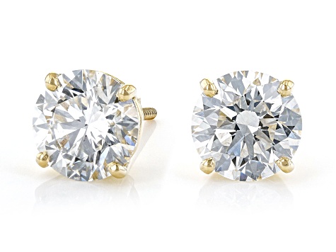 White Lab-Grown Diamond 14K YG Solitaire Stud Earrings 4ctw G Color VS2 Clarity