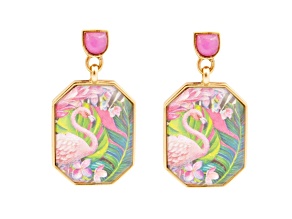 Barse Jewelry Pink Agate Gold Tone Scenic Dark Florals Drop Earrings