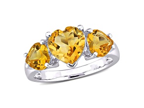 Citrine Sterling Silver 3-Stone Heart Ring 3.10ctw