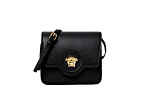 Versace La Medusa Black Pebbled Leather Crossbody Bag