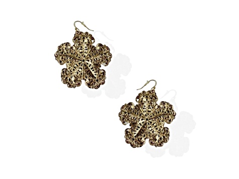 Gold-Tone Flower Shape Red Bead Earring with Fishhook Closure.