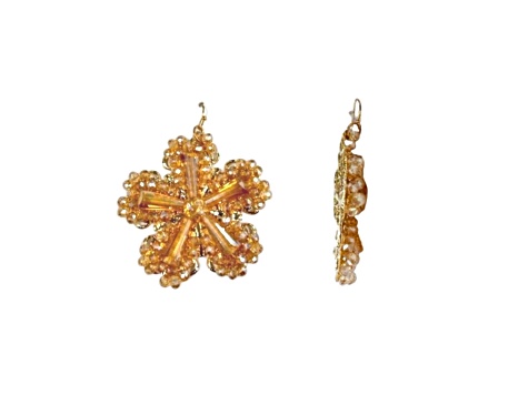 Gold-Tone Flower Shape Champagne Bead Earing with Fishhook Closure.