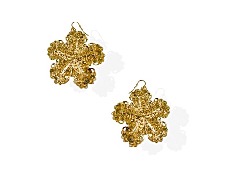 Gold-Tone Flower Shape Champagne Bead Earing with Fishhook Closure.