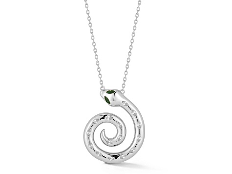 Sterling Statements Rhodium Over Sterling Silver Cubic Zirconia Spiral Snake Pendant Necklace