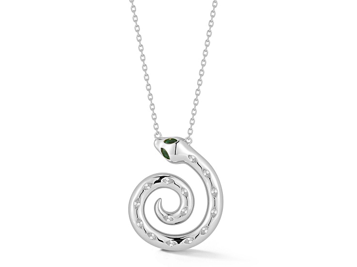 Sterling Statements Rhodium Over Sterling Silver Cubic Zirconia Spiral Snake Pendant Necklace