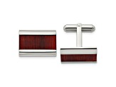Stainless Steel Polished Red Koa Wood Inlay Rectangle Cufflinks