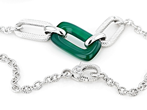 Judith Ripka Green Agate Rhodium Over Sterling Silver 38" Station Necklace