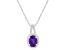 8x6mm Oval Amethyst 1/7 ctw Diamond Rhodium Over Sterling Silver Halo Pendant with Chain