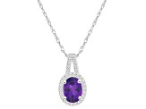 8x6mm Oval Amethyst 1/7 ctw Diamond Rhodium Over Sterling Silver Halo Pendant with Chain