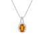 8x6mm Oval Citrine 1/7 ctw Diamond Rhodium Over Sterling Silver Halo Pendant with Chain