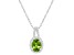 8x6mm Oval Peridot 1/7 ctw Diamond Rhodium Over Sterling Silver Halo Pendant with Chain