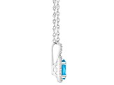 8x6mm Oval Blue Topaz 1/7 ctw Diamond Rhodium Over Sterling Silver Halo Pendant with Chain