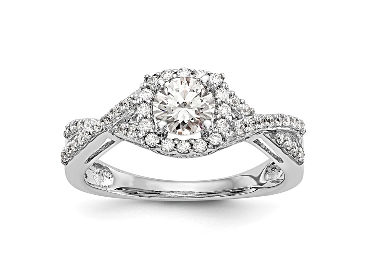 Rhodium Over 14K White Gold Lab Grown Diamond Halo Engagement Ring 0.778ctw