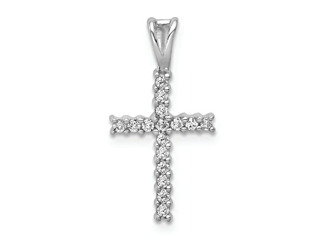 Rhodium Over 14K White Gold 1/6ct. Diamond Latin Cross Pendant