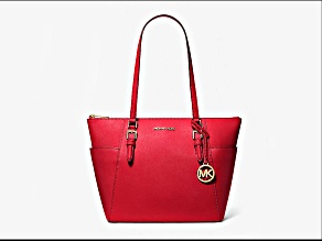 Michael Kors Large Charlotte Red Saffiano Leather Top-Zip Tote Bag